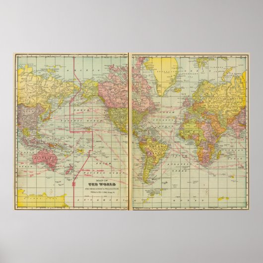 World map with shipping lanes poster (Voorkant)