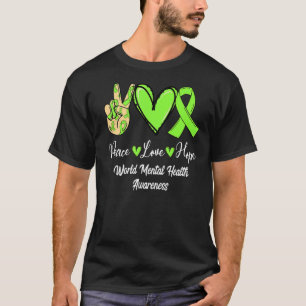 World Mental Health WMH Peace Love Hope Lime Green T-shirt