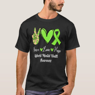 World Mental Health WMH Peace Love Hope Lime Green T-shirt