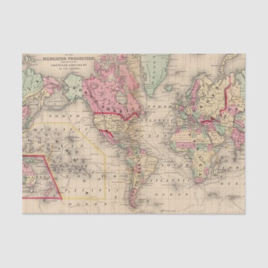 World Mercator proj Map door Mitchell Tissuepapier (Voorkant)
