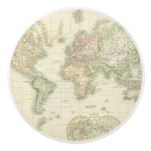 World on Mercator-projectie Keramische Knop (Voorkant)