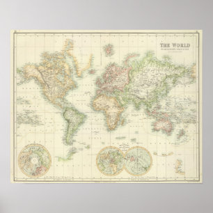 World on Mercator-projectie Poster