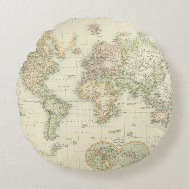World on Mercator-projectie Rond Kussen (Voorkant)