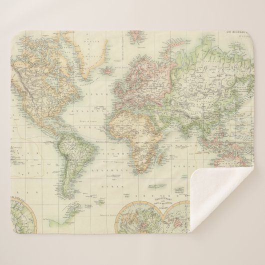 World on Mercator-projectie Sherpa Deken (Voorkant (horizontaal))