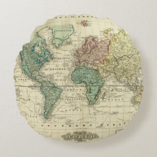 World on Mercators Projection Rond Kussen