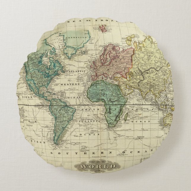 World on Mercators Projection Rond Kussen (Voorkant)