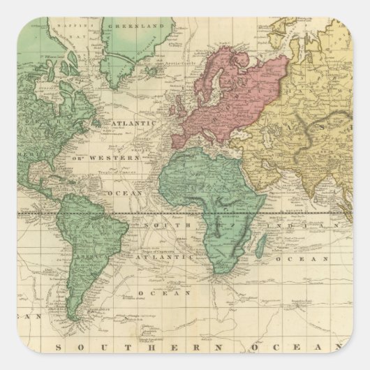 World on Mercators Projection Vierkante Sticker (Voorkant)