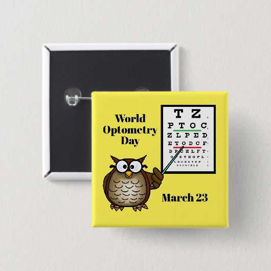 World Optometry Day Button met Optometrist Owl (Voorkant /achterkant)