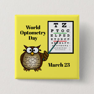 World Optometry Day Button met Optometrist Owl