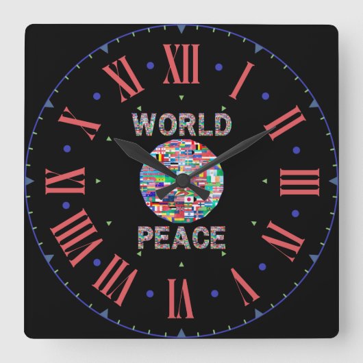World Peace Flag Collectie Roman Numeral Vierkante Klok (Voorkant)