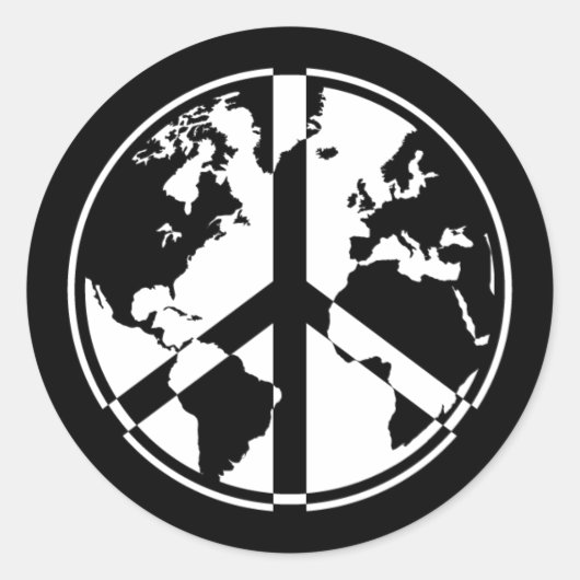 World Peace Sticker - Wit op Zwart (Voorkant)