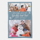 World’s Best Dad 3 Photos Christmas Blue Theedoek (Verticaal)