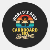 World’s Cardboard Box Breaker Funny Recycling Hero Ronde Sticker (Voorkant)