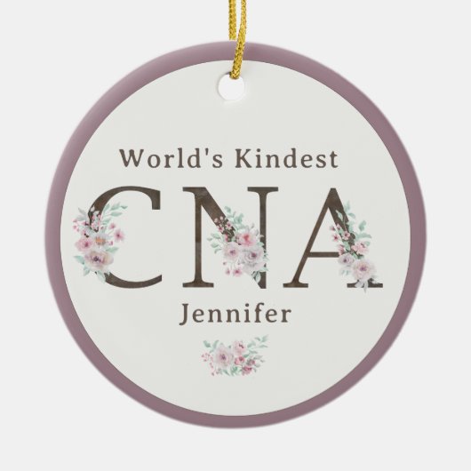 World’s Kindest CNA Floral Christmas Keramisch Ornament (Voorkant)
