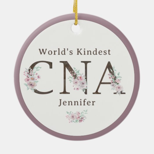 World’s Kindest CNA Floral Christmas Keramisch Ornament (Achterkant)