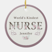 World’s Kindest  Nurse Floral Christmas Keramisch Ornament (Achterkant)