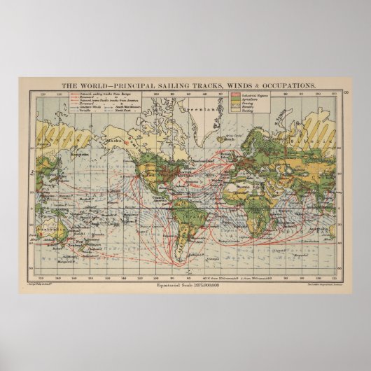  World Sailing Routes Map (1914) Poster (Voorkant)