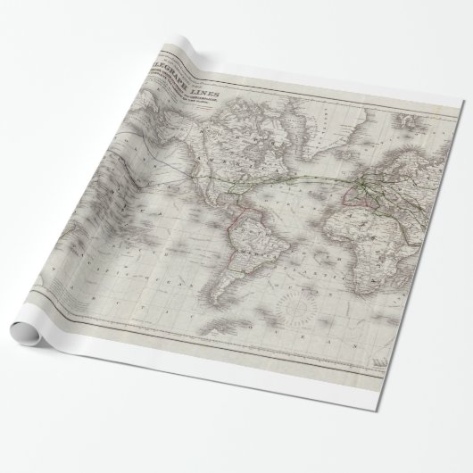  World Telegraph Lines Map (1855) Cadeaupapier (Uitgerold)