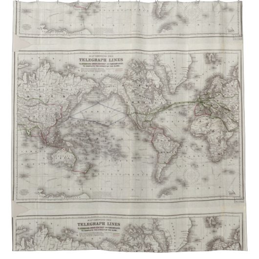 World Telegraph Lines Map (1855) Douchegordijn (Voorkant)