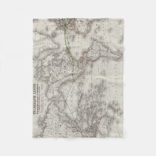  World Telegraph Lines Map (1855) Fleece Deken (Voorkant)