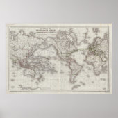  World Telegraph Lines Map (1855) Poster (Voorkant)