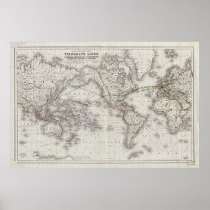  World Telegraph Lines Map (1855) Poster