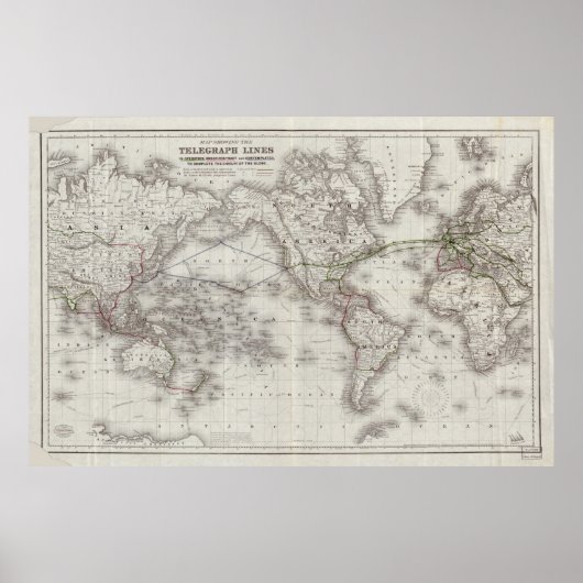  World Telegraph Lines Map (1855) Poster (Voorkant)