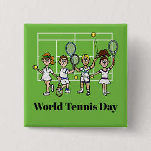 World Tennis Day Cartoon Tennis Spelers Button
