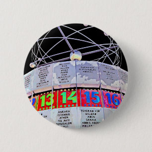 World Time Clock, Alexanderplatz, Berlin, Black Ba Ronde Button 5,7 Cm