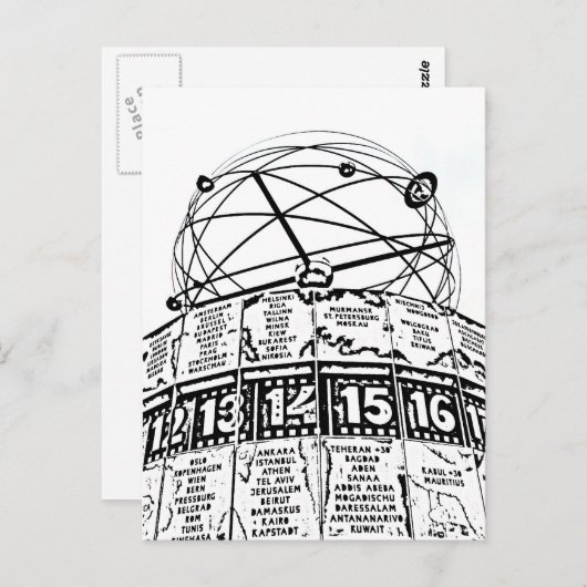 World Time Clock, Alexanderplatz, Berlin, Sketch(1 Briefkaart (Voorkant / Achterkant)