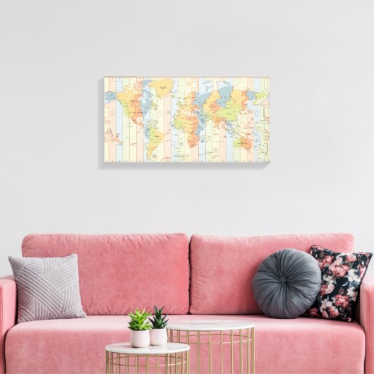 World Time Zones Map Canvas Afdruk (Insitu (Woonkamer))