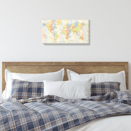 World Time Zones Map Canvas Afdruk (Insitu (Slaapkamer))