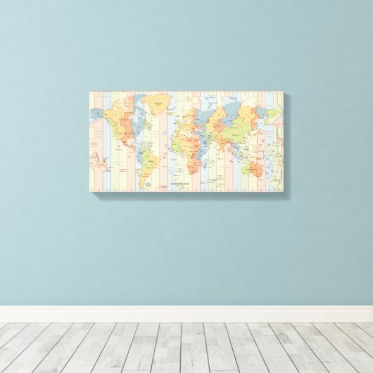 World Time Zones Map Canvas Afdruk (Insitu (Houten vloer))