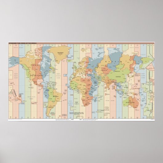 World Time Zones Map Poster (Voorkant)