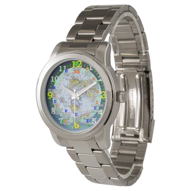 World Time Zones Steden Reizen Polshorloge Horloge (Gekanteld)
