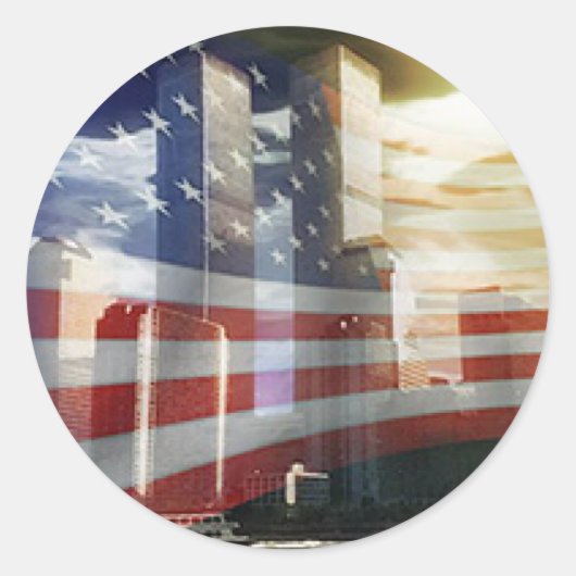 World Trade Center met vlag Ronde Sticker (Voorkant)