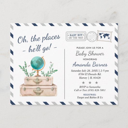World Travel Adventure Baby Boy Shower Sprinkle Briefkaart (Voorkant)