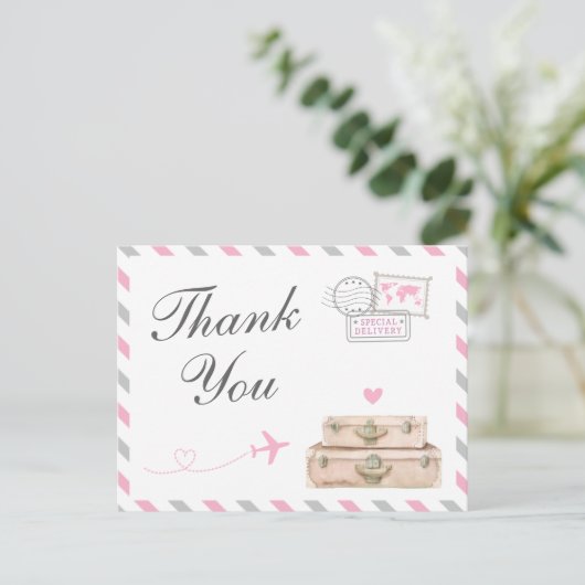 World Travel Baby Meisje Douche Sprinkle Dank je Briefkaart (Staand voorkant)