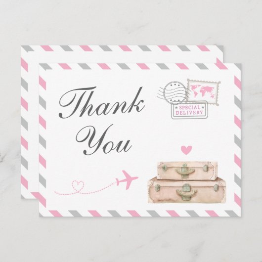 World Travel Baby Meisje Douche Sprinkle Dank je Briefkaart (Voorkant / Achterkant)