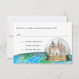 World Travel Bar Bat Mitzvah Snow Wereldbol Reply RSVP Kaartje
