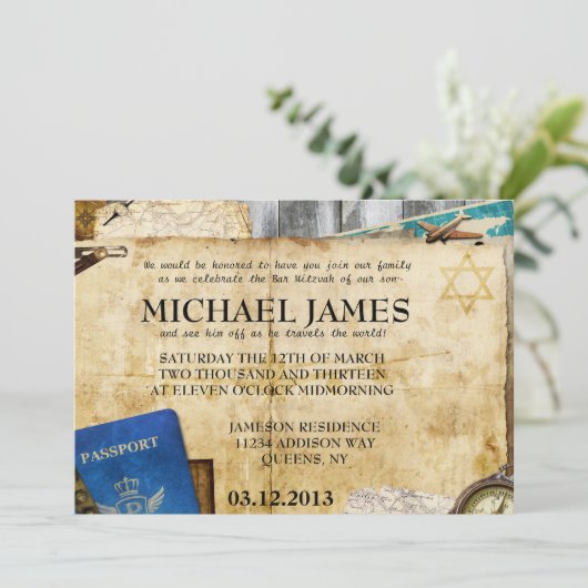  World Travel Bar/BBT Mitzvah-uitnodigingen Kaart (Staand voorkant)