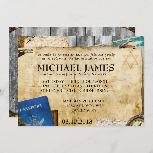  World Travel Bar/BBT Mitzvah-uitnodigingen Kaart (Voorkant / Achterkant)