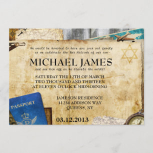 World Travel Bar/BBT Mitzvah-uitnodigingen Kaart