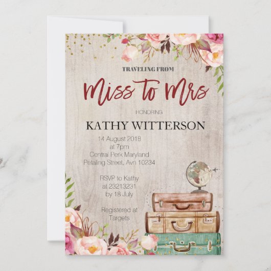 World Travel Bruids Douche Uitnodiging (Voorkant)