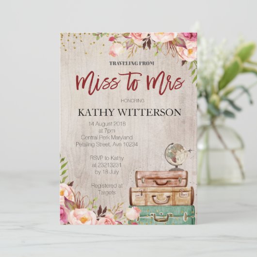 World Travel Bruids Douche Uitnodiging (Staand voorkant)