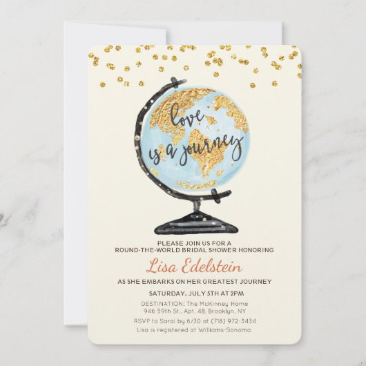 World Travel Bruids Douche Uitnodiging (Voorkant)