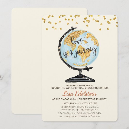 World Travel Bruids Douche Uitnodiging (Voorkant / Achterkant)