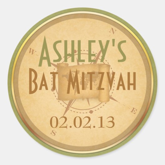  World Travel Compass Bat Mitzvah Ronde Sticker (Voorkant)