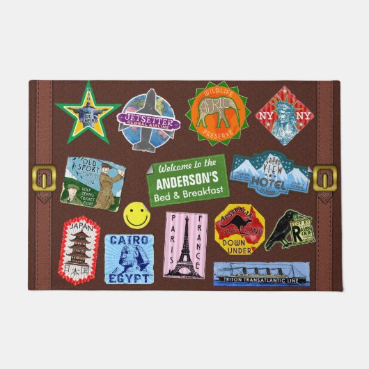 World Travel Luggage Sticker Suitcase Name Deurmat (Voorkant)