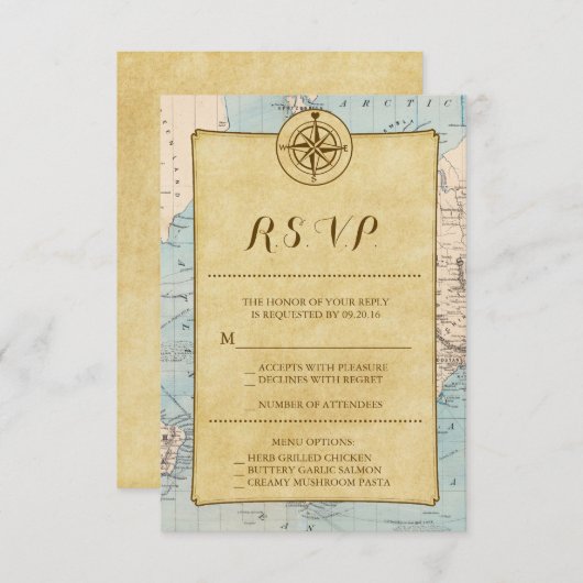  World Travel Map Wedding RSVP (Voorkant / Achterkant)